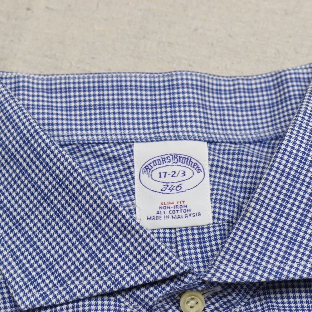 Brooks Brothers Men's Button Up Shirt Cotton Blue Size 17 - 2/3 Slim Fit No Iron - Picture 7 of 8